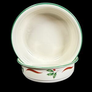 Lenox Country Holly Chinastone Soup Cereal Bowls 6 1/4" Christmas - Set of 2